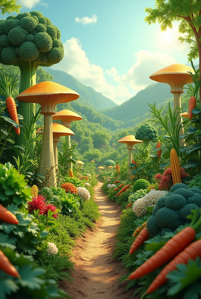 Dream Garden: Broccoli, mushrooms, carrots, kale, baby corn