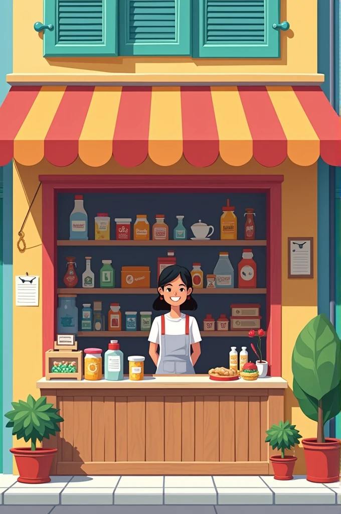 make a 2d small sari sari store, full of different items for sale. I want it very two dimensional 