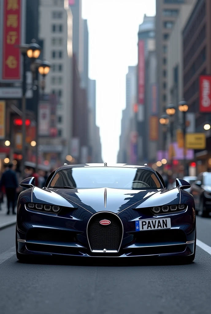 Create an image of buggati with the name 'pavan' on its number plate