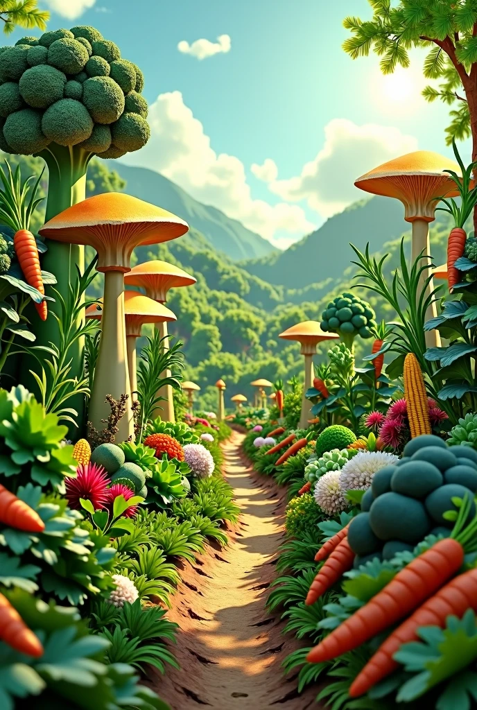 Dream Garden: Broccoli, mushrooms, carrots, kale, baby corn
