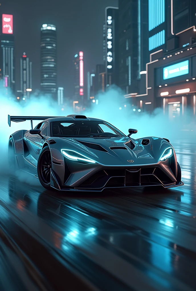 Full HD photo of cyberpunk car drifting