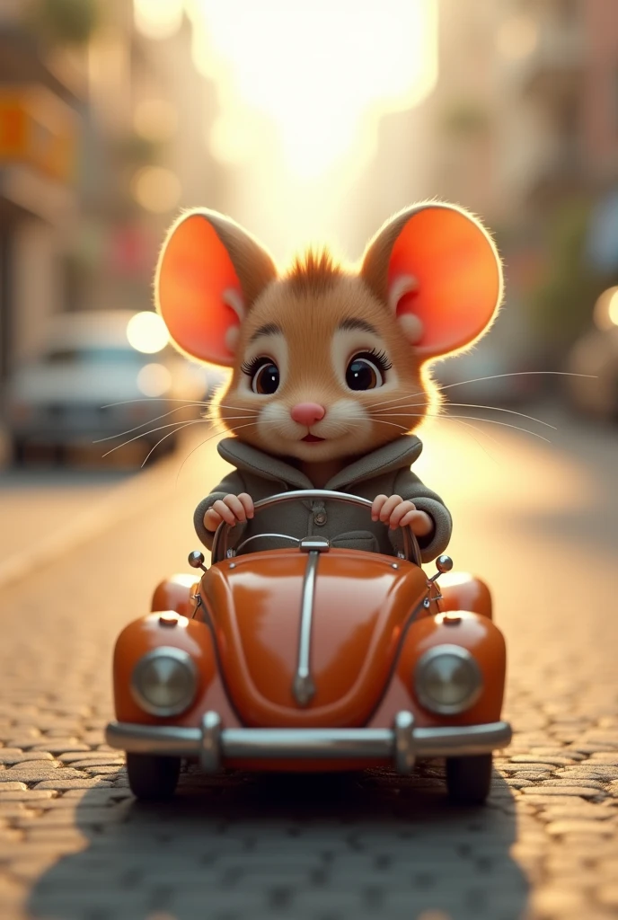 there is a mouse sitting on top of a toy car, cute 3 d render, adorable digital painting, driving in a little toy car, ultra realistic 3d illustration, toy photography, miniature photography closeup, mouse, miniature photography, dino mouse, cute future vehicles, cute detailed digital art, anthropomorphic mouse, cute! c4d, cute mouse pokemon