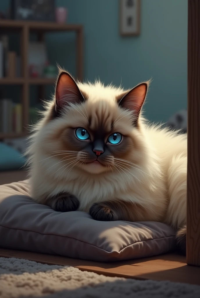 There's a Himalayan cat he is sad and don't want to leave his house but owner is giving him to someone else.