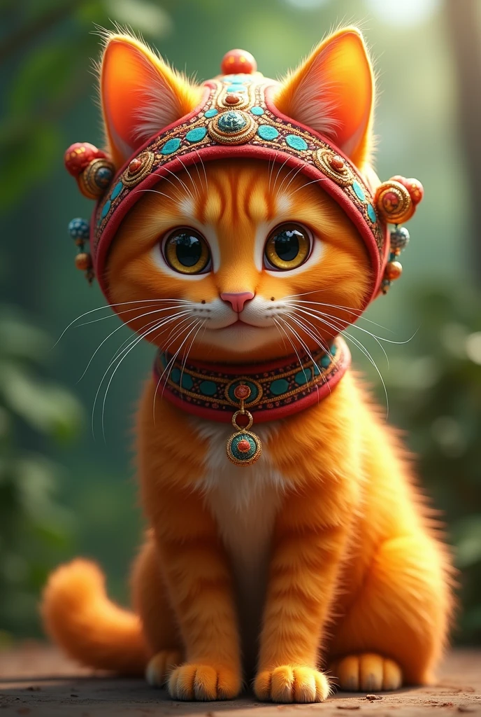 a Orange cat wearing tanjak
