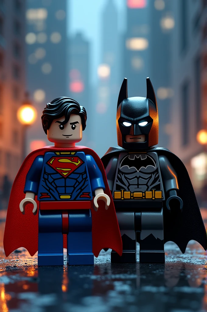 Superman and Batman in lego art, night