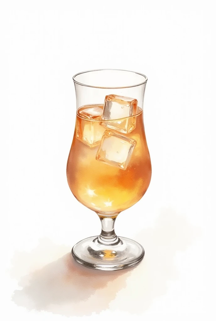 vodka in glass with ice cubes watercolor white background