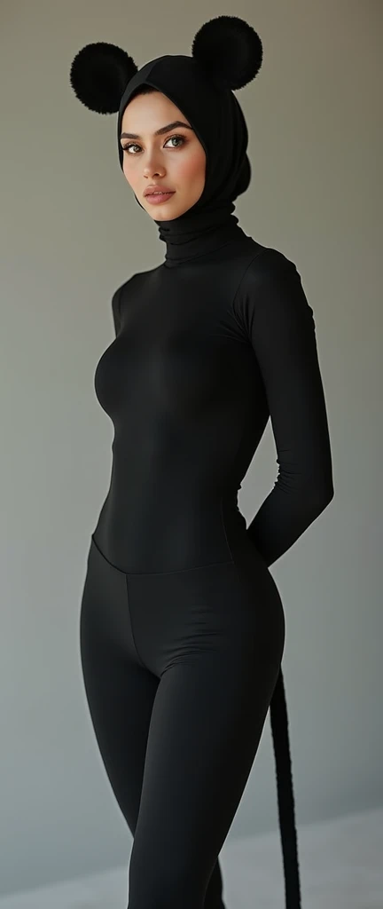 Big breast, black latex suit