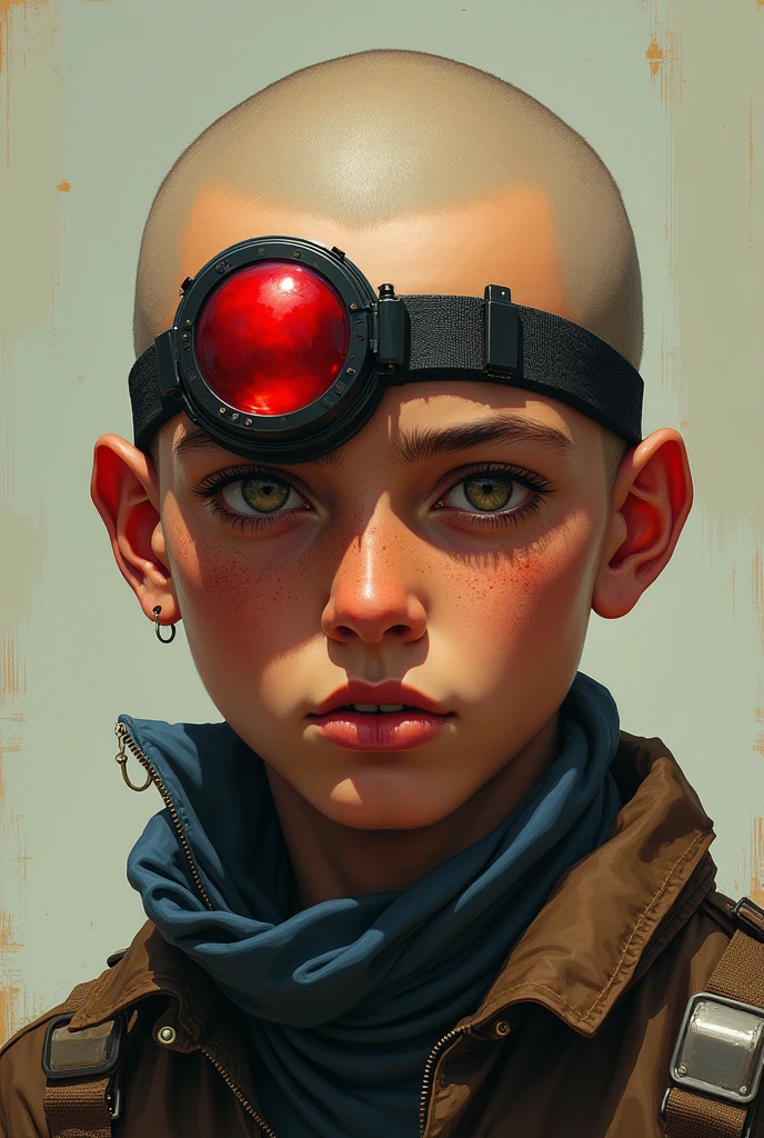 Teenage boys. kulit matang sawo. bald head,binding, red lens,in the head.