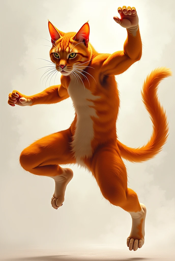 a Orange cat doing silat