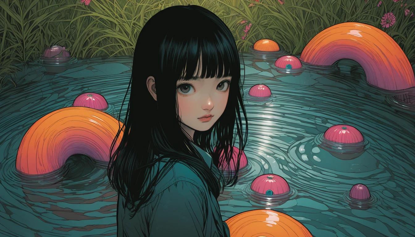 An illustration、art、Horror, Supervised by Junji Ito、Attention to detail, Realistic shadows、Analog Style, chromatic aberration, Surrealism、Bakemonogatari