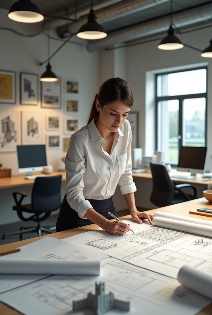 Create a image of a woman in architect drawing