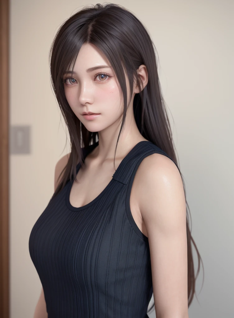 high quality picture, masutepiece, detailed hair texture, Detailed skin texture, Detailed Cloth Texture, 8K, Add fabric details, ultra detailed skin texture, ultra detailed photographic, Skin pores, Portrait of a girl, wearing tank top,