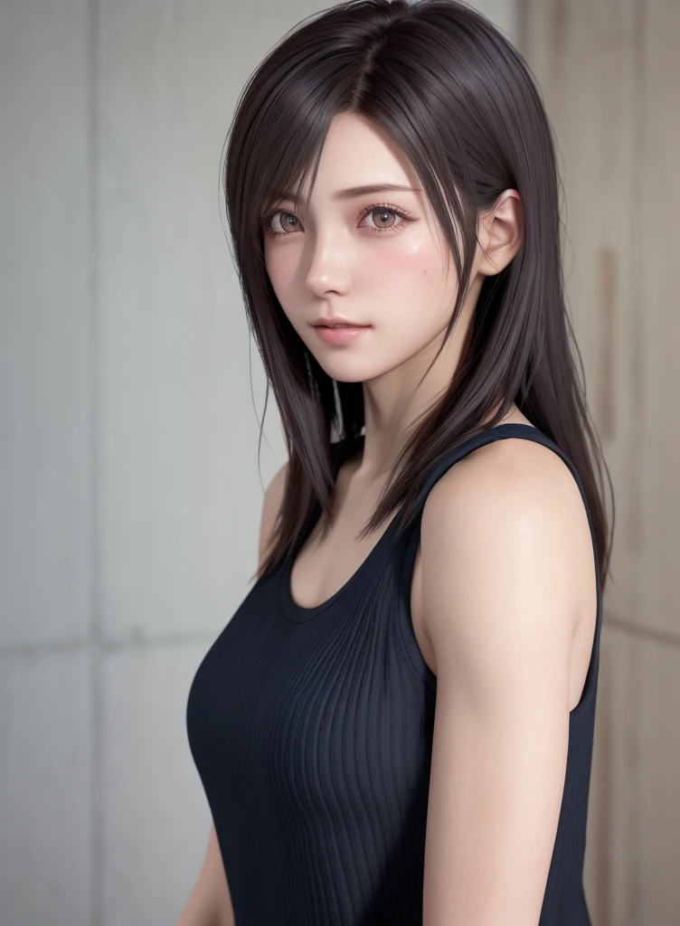 high quality picture, masutepiece, detailed hair texture, Detailed skin texture, Detailed Cloth Texture, 8K, Add fabric details, ultra detailed skin texture, ultra detailed photographic, Skin pores, Portrait of a girl, wearing tank top,