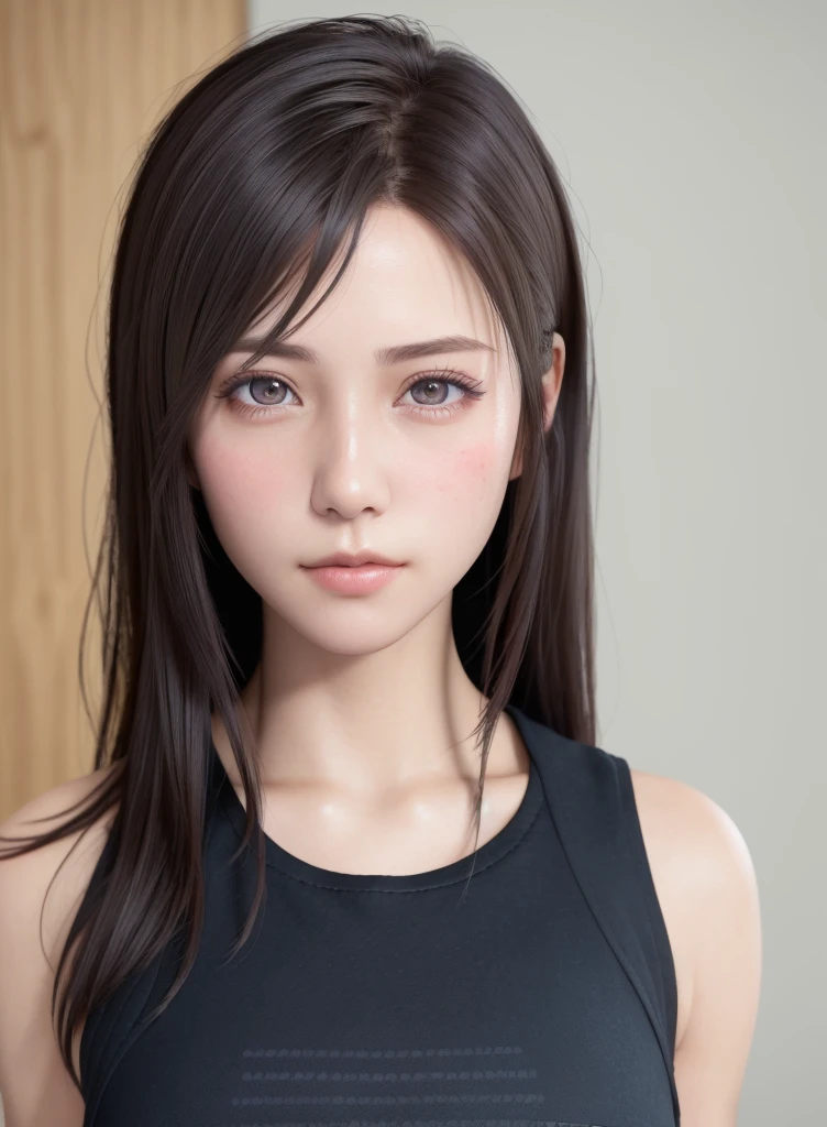 high quality picture, masutepiece, detailed hair texture, Detailed skin texture, Detailed Cloth Texture, 8K, Add fabric details, ultra detailed skin texture, ultra detailed photographic, Skin pores, Portrait of a girl, wearing tank top,