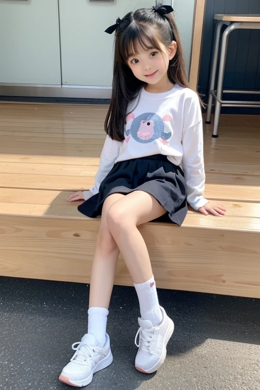 Lovely and cute, cute kawaii girl, Pretty sexy star kill sitting full body small elementary school 1st grader 