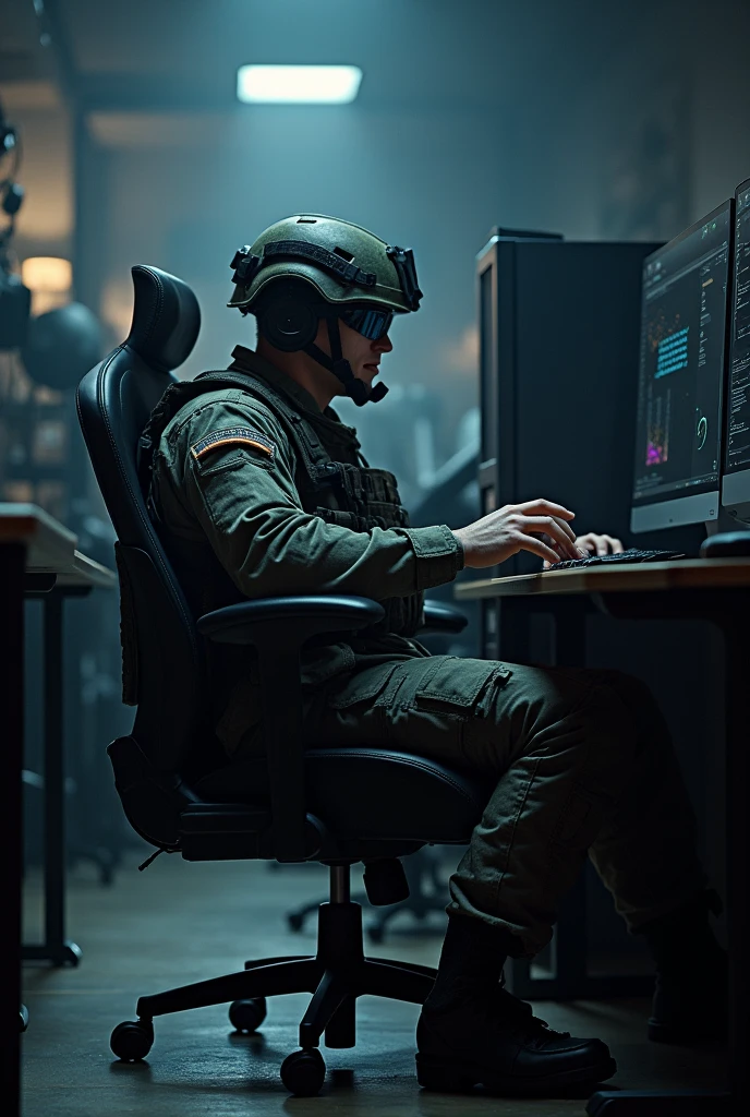 ARMY MAN FACE HIDEN PIC IN YOUR PC SETUP STUDIO IN CHAIR ON TYPING ON BIG PC