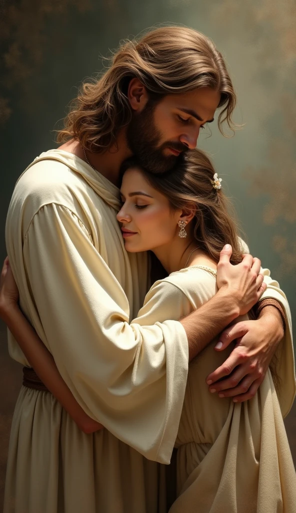 Jesus giving a hug to a woman 