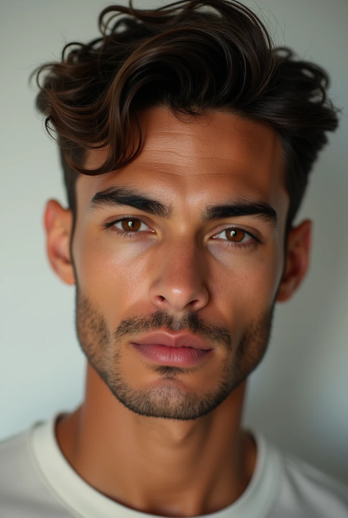 Perfect lightskin brown male model with perfect symmetry clean shave.