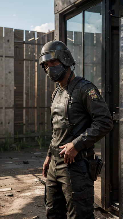 (masterpiece), (best quality), (highly detailed), pubg god picture in Pochinki with x-suit.