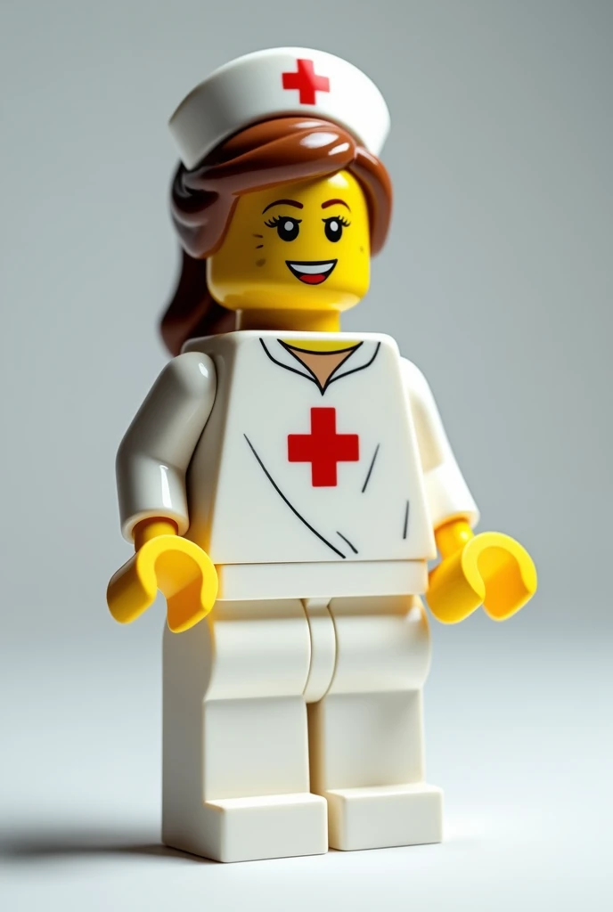 Lego nurse with a lego piece in her hand