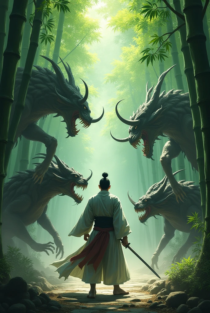 One-man vs four devil's fighting bamboo forest 