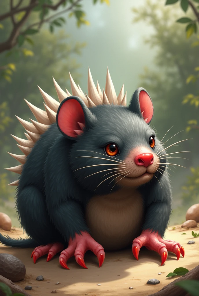 mole with white spines on its back red nose three claws on each hand and foot
