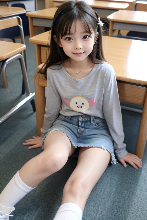 Lovely and cute, cute kawaii girl, Pretty sexy star kill sitting full body small elementary school 1st grader