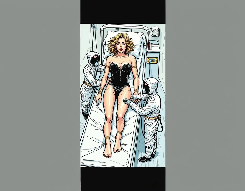 (highly detailed) Hot young tennage girl is wearing black winter latex suit with black elements suit is covered in sweat that reflect the light of the sun she has blond wavy hair freckles and her ass is bigger her brest is big HD real photo 8K she is fit her waist is slim she is looking very young her brest is very big she curves her ass on her waist is belt her hair is covered in snow winter she also wears tight dark cherry climbing harness around her ass her face is looking very young and thin snow is lying on every part of her suit Snow is on her ass and brest she is looking young and happy she is lying on a hospital bed she is in hospital building her arms are tide to a hospital bed she is straped by leather straps to hospital bed her eyes are closed Two Nurses are standing next to her nurses looks the same as girl. Two Nurses are using vibrator on girl body girl is wearing on her face and nose pilot oxygen girl is straped to hospital bed by leather straps nurse is wearing pilot oxygen maskon her face and nose that lookes like is conected to pipe girl is looking worried and dizzy Two Nurses are looking like she nurse is wearing latex gloves Nurses are wearing full covering pilot oxygen mask Nurses are weairng latex suit Two hot nurses girl is wearing pilot oxygen mask on her face and nose Two nurses are using vibrator on her body Nurses are two woman looking like she Nurses are wering pilot oxygen mask covering face nad mouth