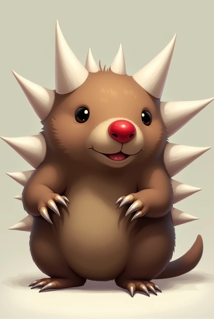 mole with white spines on its back red nose three claws on each hand and foot brown color