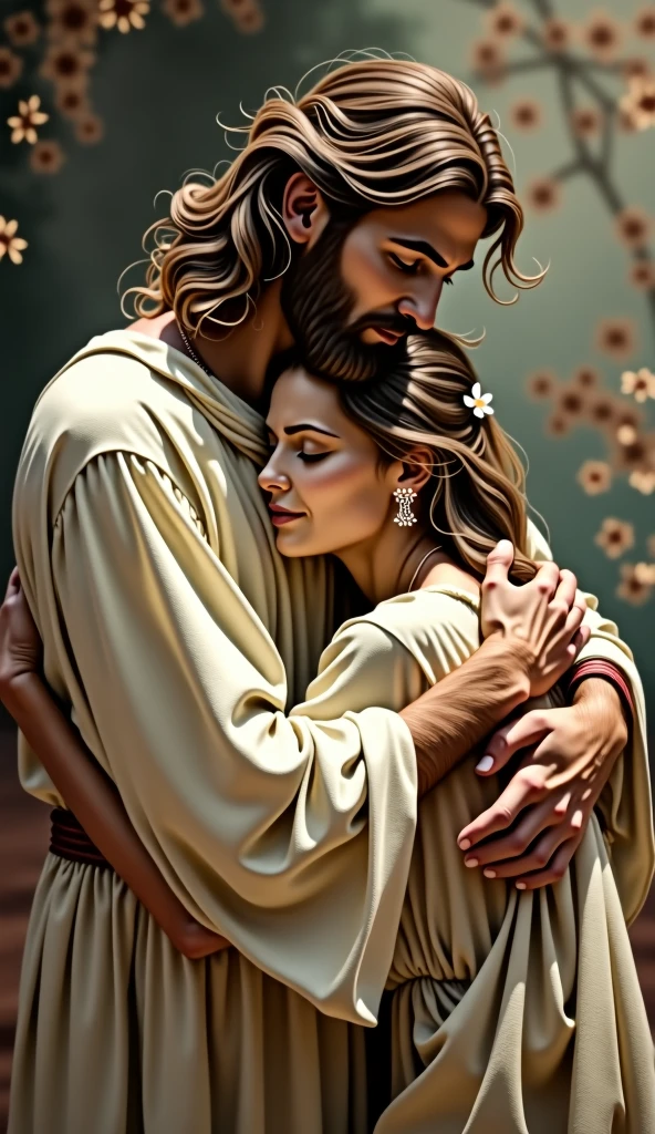 Jesus giving a hug to a woman