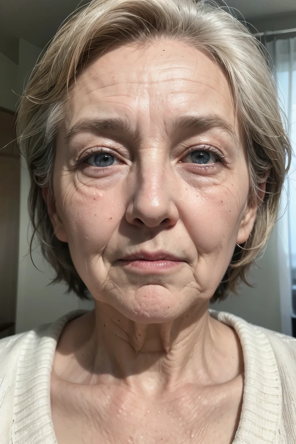 old female face, 3/4 view, wrinkles, elderly,