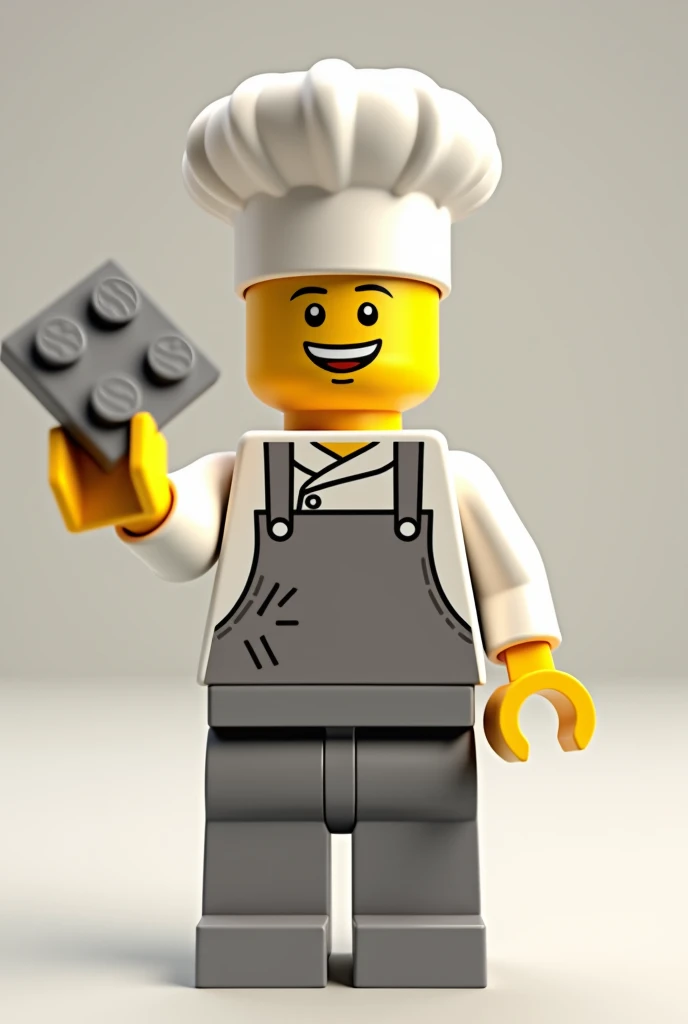 Lego chef with a Lego piece in his hand