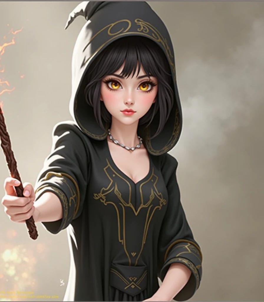 A witch in Harry Potter, holding a magic wand.
