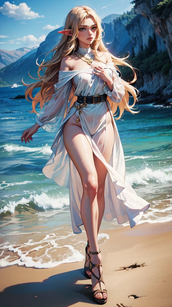 cinematic film still,score_9,score_8_up,score_7_up,masterpiece,best quality,8k,source_cartoon,source_アニメ, Young woman (Sexy and Very Seductive with a Beautiful Figure in Light Clothes,Two hair colors), Runs Looks Back, The Vast and Beautiful Steppe, Hair fluttering in the wind, Such Beautiful Views, Take Your Breath Away, Everything glitters and sparkles, pfstyle, bright colors, masterpiece, Clear Drawing of the Whole Picture, maximum details, 4K wallpaper, Young woman Словно Божество.  , wet hair,full body,detailed face, detailed hands, full body, long legs,elf woman
