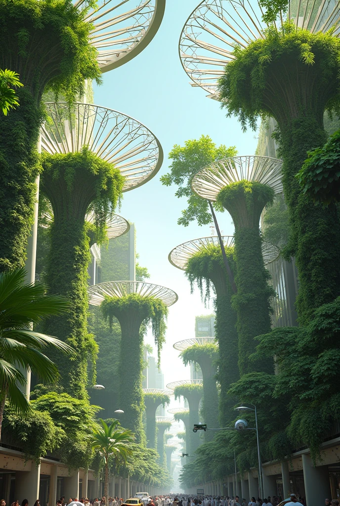 (photorealism:1.2), vegetal canopies made by Green Shades with plants held by white canopies (source: Singular Green / Jordi Serramia Ruiz) in Indian cities