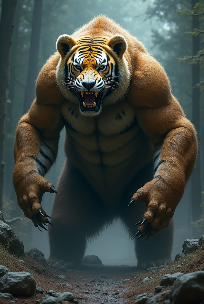 Believe me, a mutation of mixes between these two animals and they look terrifying between a bear and a tiger