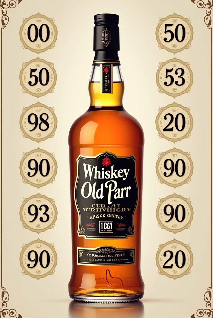 I need an image of the whiskey old parr with a cell format from number 00 to 99 all complete to raffle