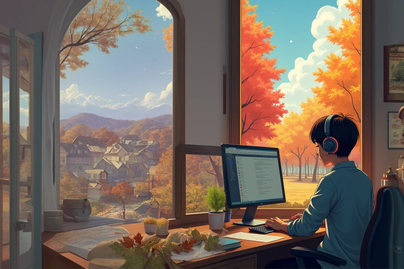 Same Window、The view is of the town、There is an autumn atmosphere