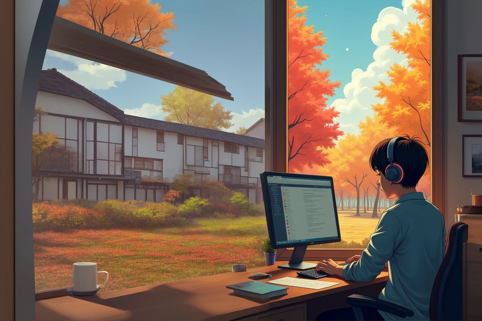 Same Window、The view is of the town、There is an autumn atmosphere