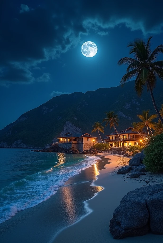 Made a village I
n front of beach in night look beautiful 
