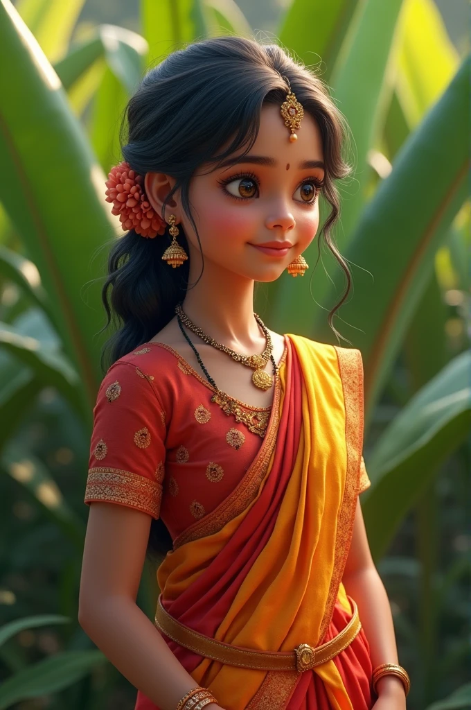 Simple indian teen age girl wearing shari