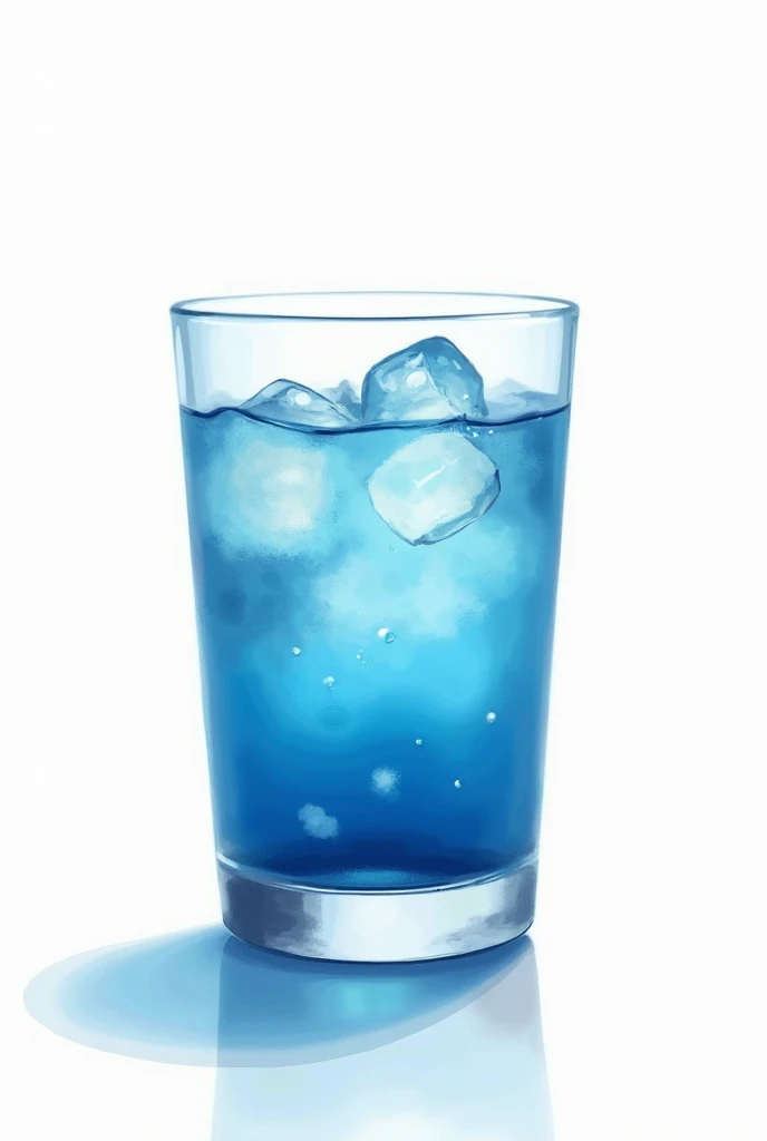 blue wodka with ice in an glass waterdrops waterpainting and
white background