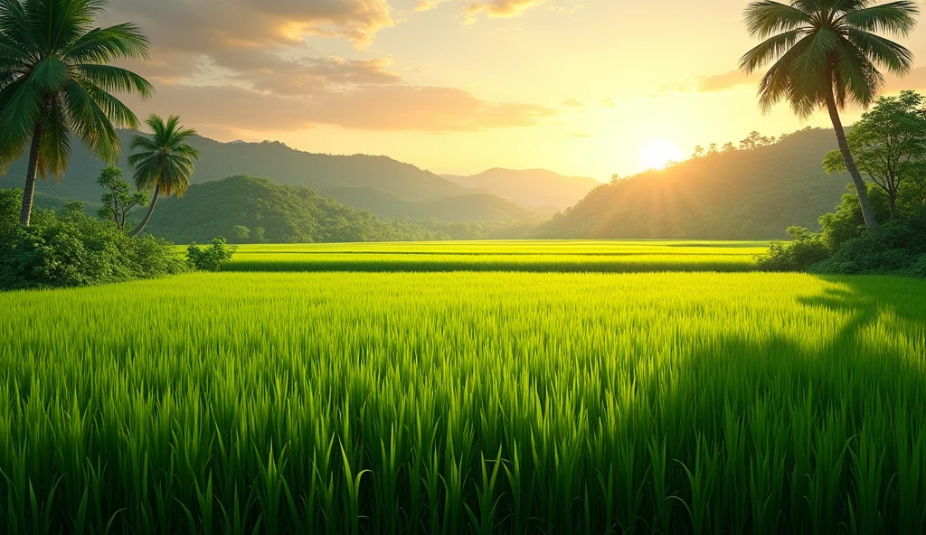 Thai style rice field scene, no people, daytime