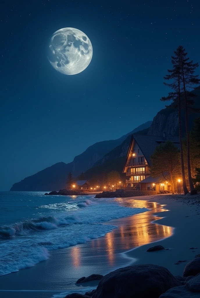 Made a village I
n front of beach in night look beautiful