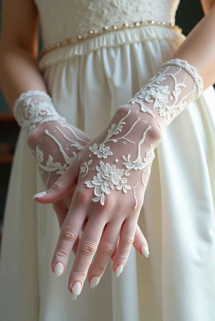 WHITE WOMEN&#39;S LACE GLOVE