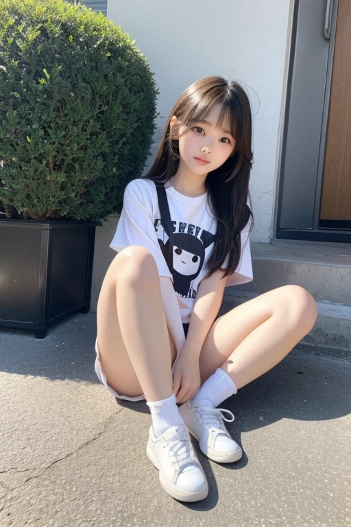 Lovely and cute, cute kawaii girl, Pretty sexy star kill sitting full body small elementary school 1st grade star kill