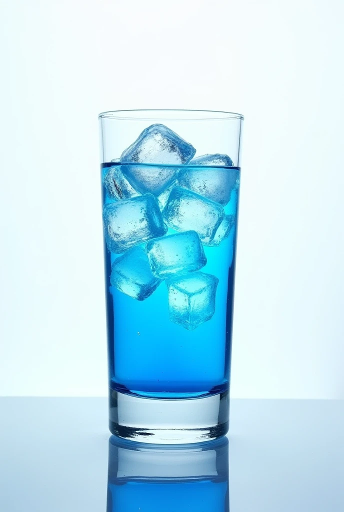 blue wodka with ice in an glass and
white background