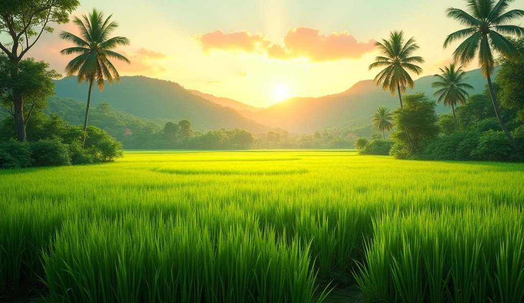 Thai style rice field scene, no people, daytime