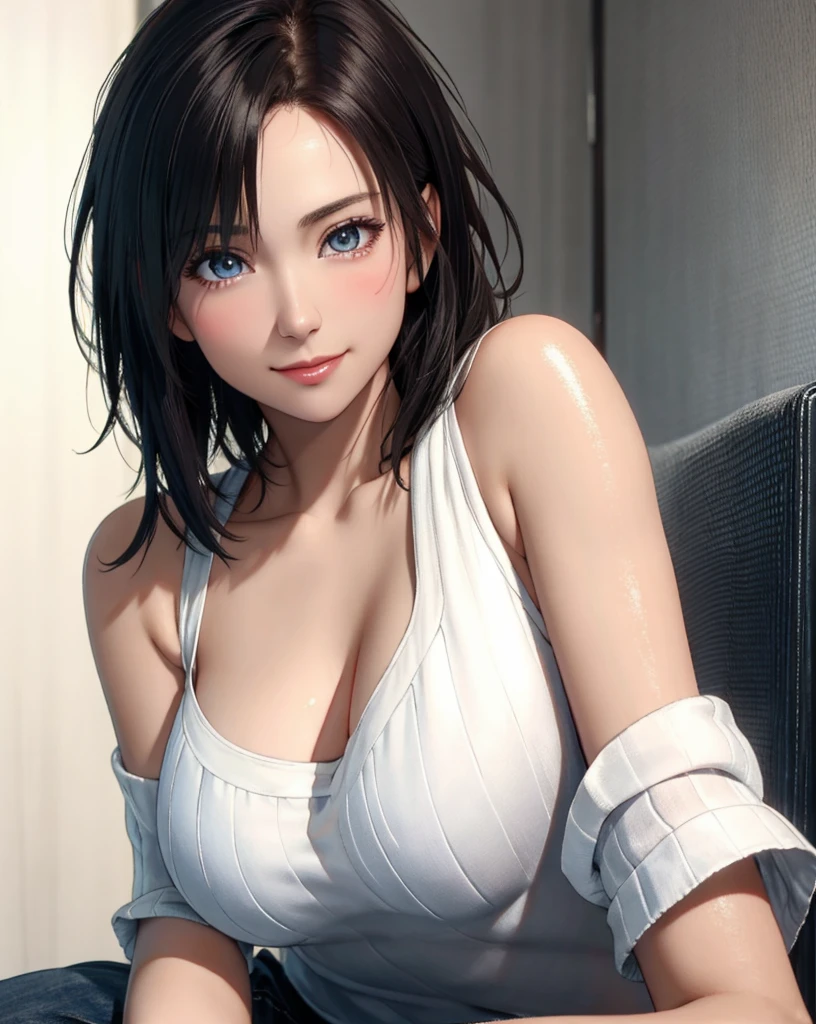 Best Quality, Ultra High Resolution, (Photorealistic: 1.4), Beautiful Eyes, Super Beautiful, Very Short Hair, Beautiful, Sweetheart, T-shirt with Rough Chest, Beautiful Soldier, Eyes That Invite Viewer, Lover's Perspective, Inviting Expression, Sexy Smile, Perfect Style, Perfect Balance, Detailed Skin, Naughty Gaze, Chest Visible