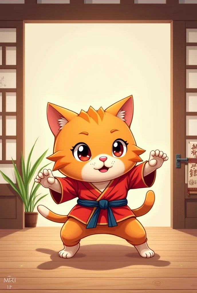 a cute orange cat performing Martial arts